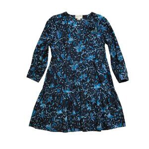 Charlotte Brody A-Line Mini Dress Womens XS Navy Blue V-Neck 3/4 Sleeve Cotton